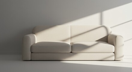 Matte White Room with Off-White Sofa and Strong Side Light