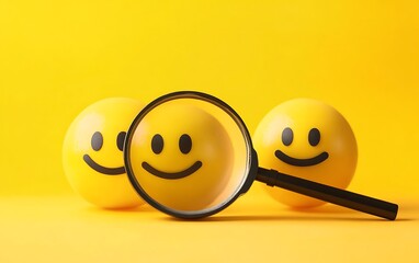 Magnifying glass focuses on happy smiley face