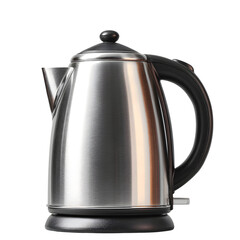 Fototapeta premium Stainless Steel Electric Kettle with Black Handle and Reflective Surface on White Background