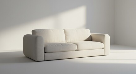 Matte White Room with Off-White Sofa Lit by Strong Side Light