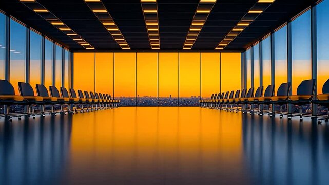 Sunset Cityscape View from Modern Office