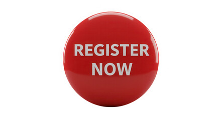 Register now button, red color isolated on transparent background