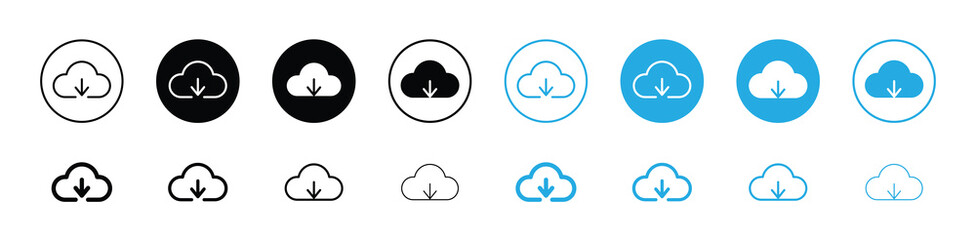 Cloud Download Icon in Black, White, and Blue – Minimalist Isolated Vector for Digital Applications"