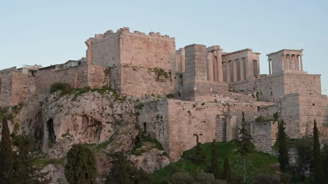 Panoramic view of the Acropolis of Athens, Greece, in sunset light