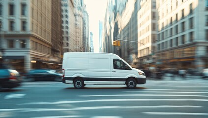 White van moving fast on city street
