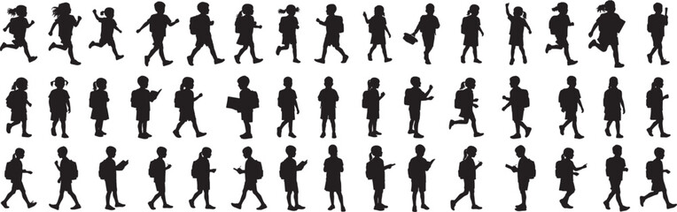 Silhouette of children going to school vector illustration back to school kids education pupils students