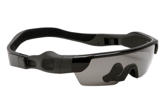Modern black sports sunglasses with integrated headphones