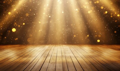 Golden spotlight on a wooden floor