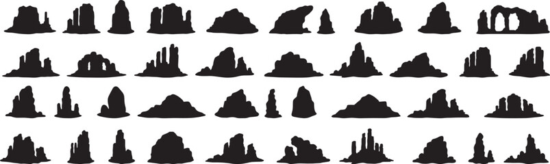 Silhouette rock formations vector illustration for desert landscape and canyon backgrounds design © DesignVirtuoso