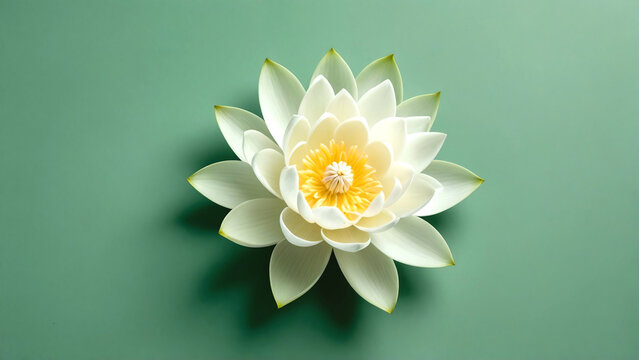 Serene White Lotus Bloom on Tranquil Green Background