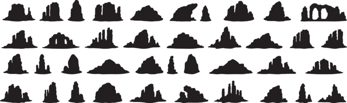 Silhouette rock formations vector illustration for desert landscape and canyon backgrounds design