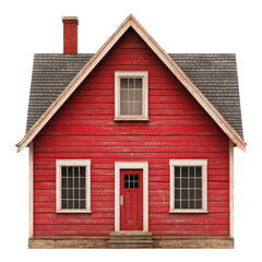 Red wooden house on transparent background