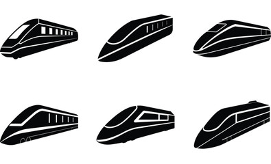 Bullet Train Silhouette Set – High-Speed Rail Vector Illustrations for Futuristic, Urban Transit, and Modern Transportation Design