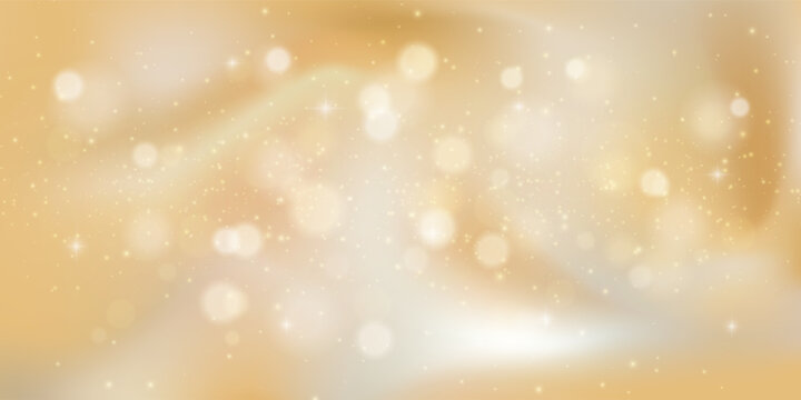 Champagne gold bokeh texture with soft glitter, glow and shimmer. Seamless luxury background with warm beige gradient, festive sparkle and dreamy satin light effect. Elegant cosmetic style vector.