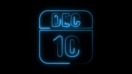 Glowing neon 10 december icon isolated on black background.a neon sign with a calendar that says "10 DAYS". HD Video motion graphic animation