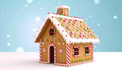 Festive Gingerbread House with Winter Scene.