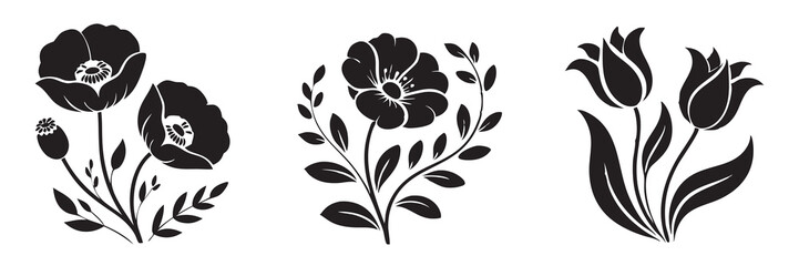 Collection of Black and White Floral Silhouettes