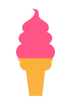 Soft serve ice cream cone with pink swirl flavor in waffle cone. Sweet frozen yogurt dessert illustration perfect for summer treats, food designs and colorful dessert graphics. PNG isolated