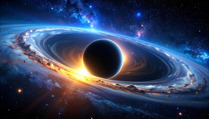 Obraz premium Planet orbiting black hole.