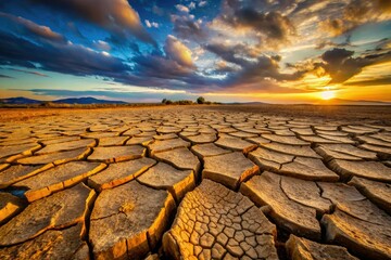 Long Exposure Cracked Earth Photography: Dry Desert Landscape, Parched Land, Texture, Erosion, Drought, Soil