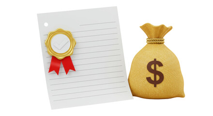 Isolated Approved Document with Money Bag