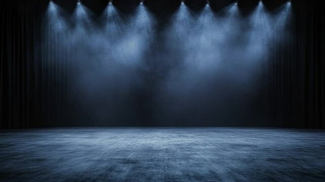 Dark Stage with Spotlights and Smoke