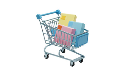 Isolated Shopping Cart with Boxes