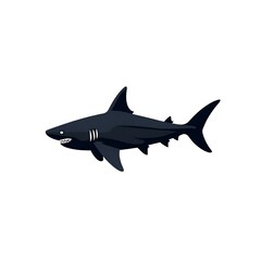 Naklejka premium Cartoon Black Shark Silhouette with Toothy Grin and Bold Design on White Background