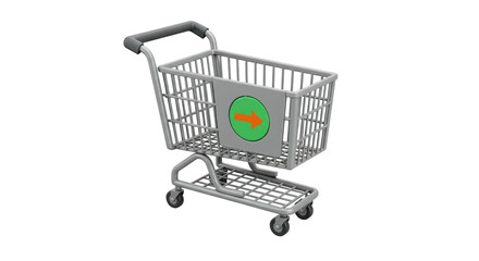 Isolated Shopping Cart with Green Arrow