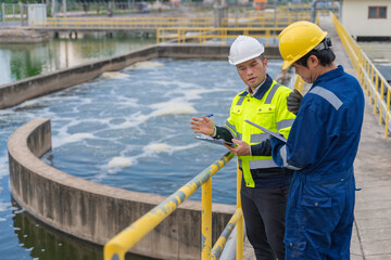 Environmental engineers work at wastewater treatment plants,Water supply engineering working at...