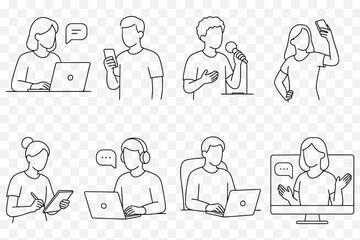 Minimalist Line Art Set of Content Creators and Digital Communicators – Social Media, Work From Home, and Online Presence