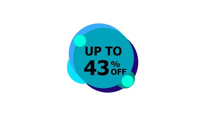 Abstract 43% Percent Off Flat Style Banner Sticker Colorful Label Popup Promotional black color 4k illustration. Colorful circle 43% OFF, Sale, Discounts, Special Offers etc. White background 4k.