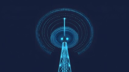 Digital Representation of a Radio Antenna in Blue Glow
