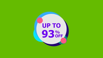Abstract 93% Percent Off Flat Style Banner Sticker Colorful Label Popup Promotional purple color 4k illustration. Colorful circle 93% OFF, Sale, Discounts, Special Offers etc. lime green background 4k