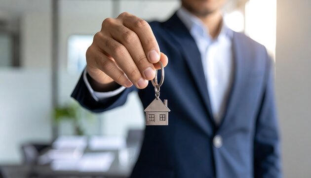 Realtor handing over house keys.