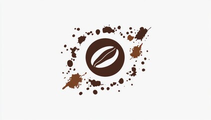 Coffee bean icon surrounded by brown ink splatters