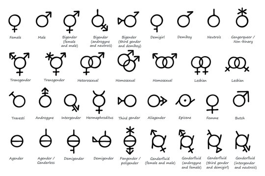 Set of hand drawn gender identity icon Symbol used to represent sex and gender Diversity of genders