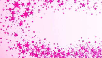 Naklejka premium Pink background scattered with pink confetti, stars, and sparkling glitter, elegant, cute