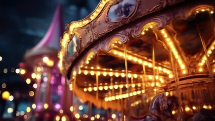 Beautiful carousel glows with intricate designs at night creating a magical ambiance