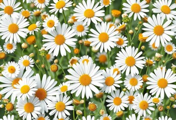 Fototapeta premium Seamless pattern of delicate daisies and chamomile flowers, ideal for textile and paper printing, field, background