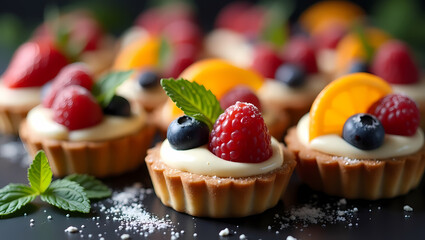 A delightful variety of colorful, handcrafted desserts made with fresh fruits and creamy toppings, perfect for every sweet craving moment.