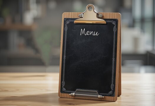 Blank Chalkboard Style Menu in Clipboard Holder.