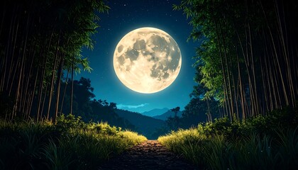Full Moon Bamboo Forest Path.