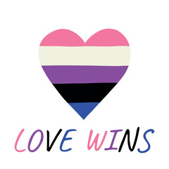 Colorful heart shape Gender fluid pride flag Happy pride day LGBTQIA community Pride Month Vector hand drawn doodle for posters, stickers, logo, cards