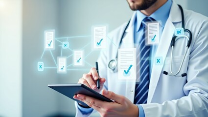 Person using a tablet to review digital documents.