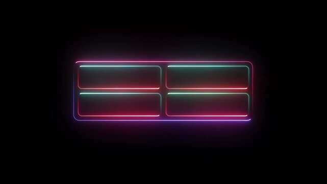Glowing neon rectangle frame in the glowing and line saber animation with black background