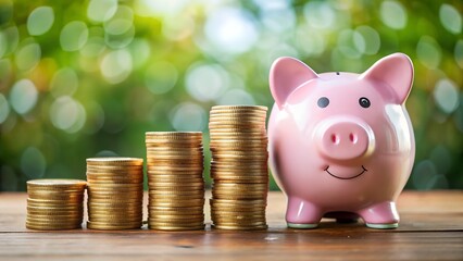 piggy bank with coins on a white background