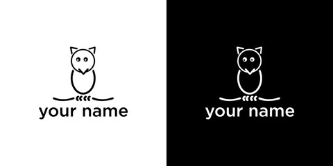 Minimalist Blackline Drawing of an Owl Perched on a Branch