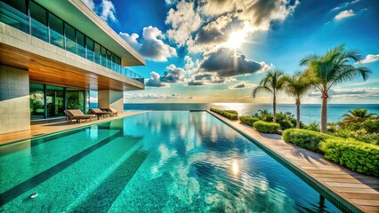 Obraz premium Luxury Infinity Pool, Deep Turquoise Water, Resort Relaxation, Stunning Architectural Design, Dream Vacation