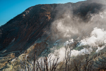 Owakudani Volcanic Valley with Steam and Cable Car
